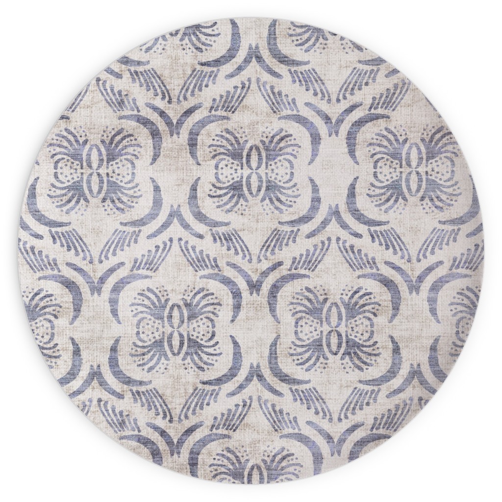 French Linen Geo Floral Plates, 10x10, Gray