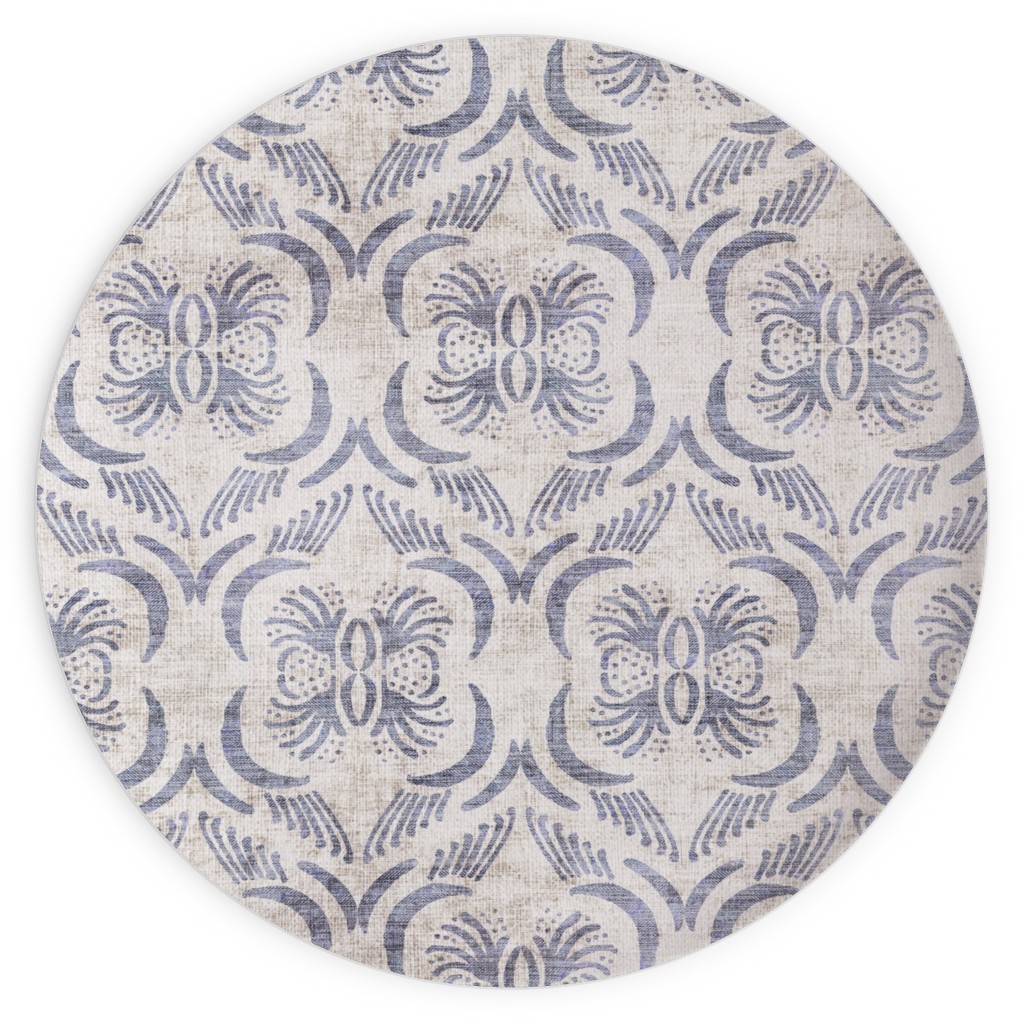 French Linen Geo Floral Plates, 10x10, Gray, Gray
