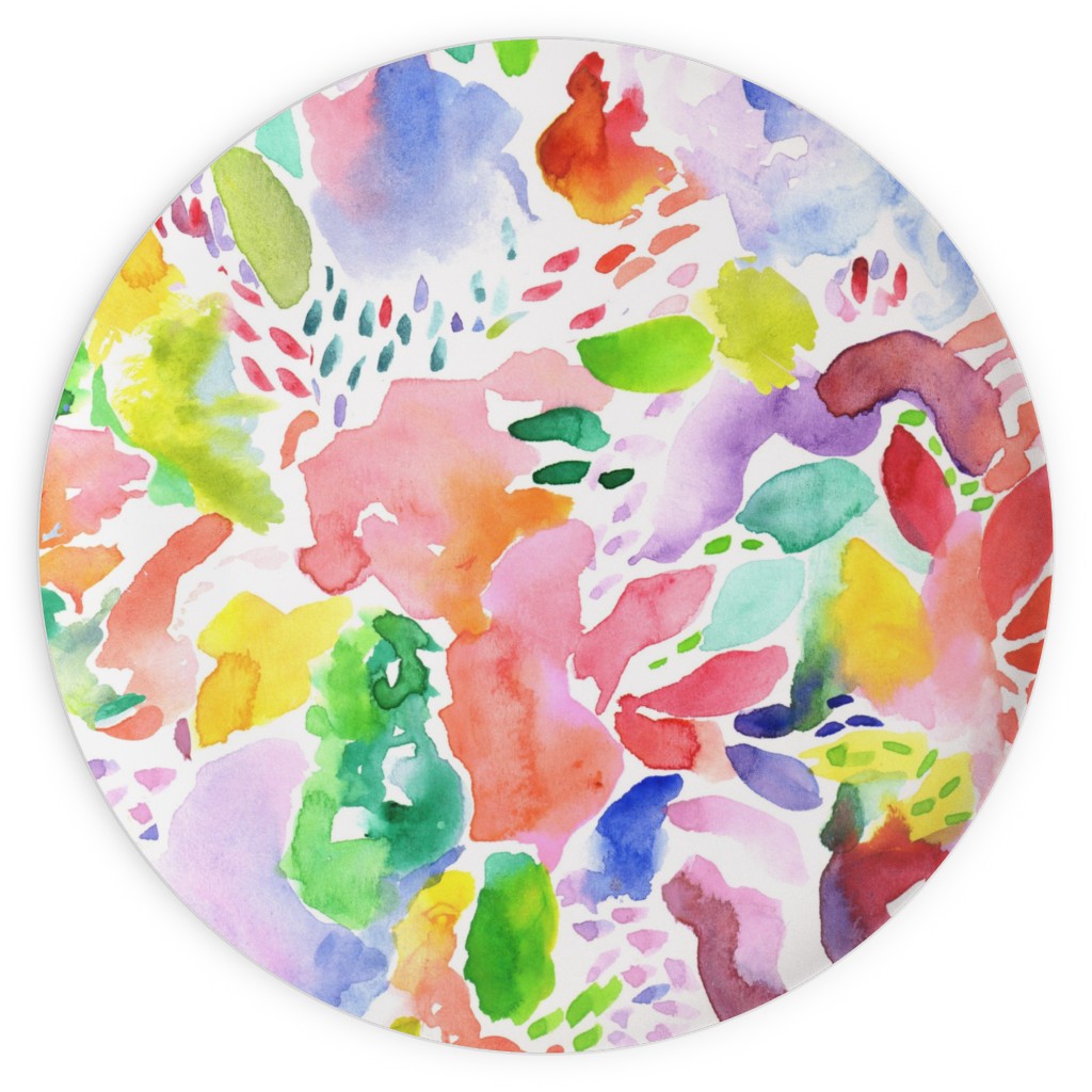 Happy Abstract Watercolor Plates, 10x10, Multicolor, Bright Coral