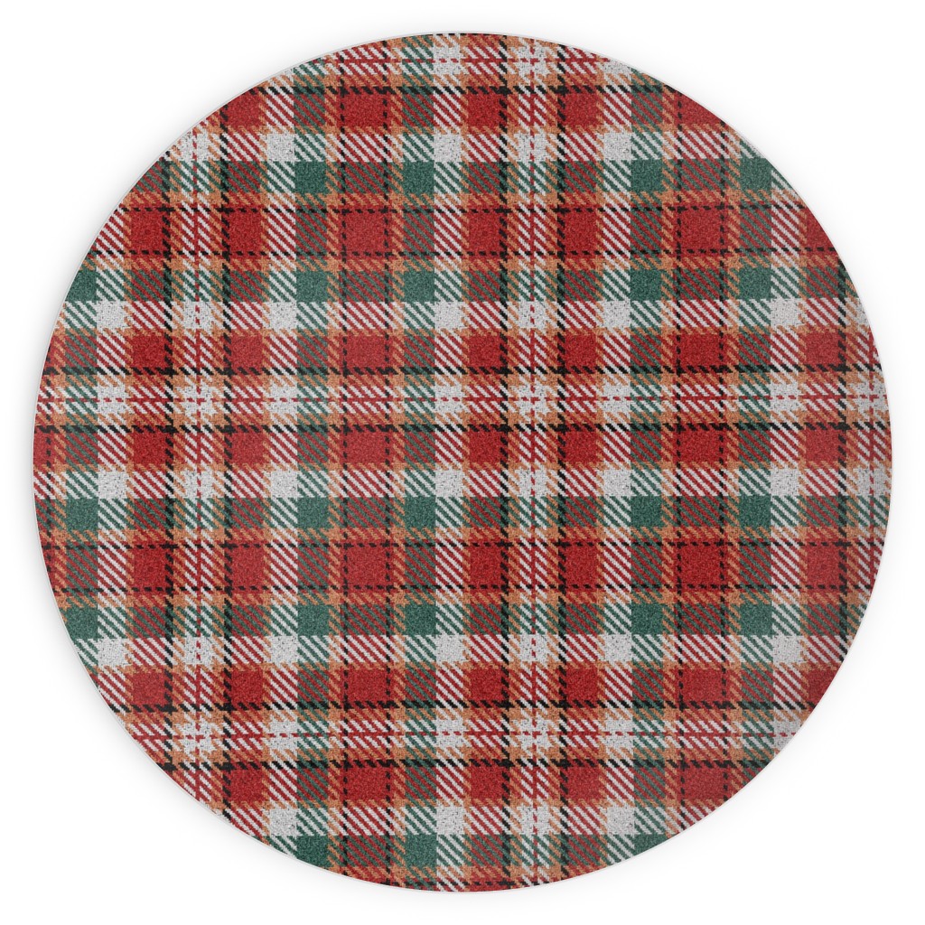 Fuzzy Look Christmas Plaid - Red and Green Plates, 10x10, Red