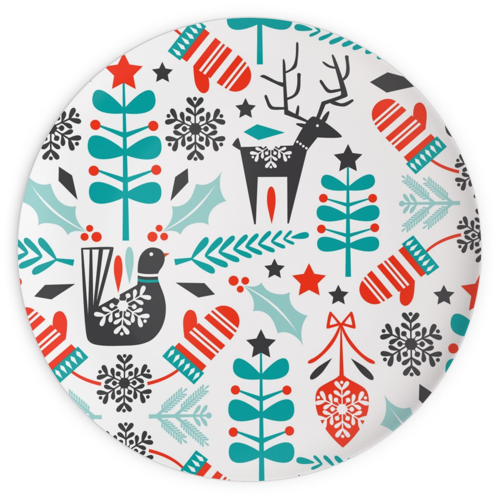Hygge Folk Art Christmas Plates, 10x10, Multicolor