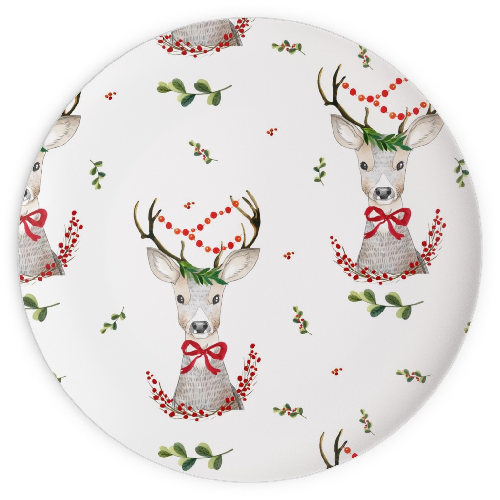 Holiday Fancy Deer With Holly Plates, 10x10, Multicolor