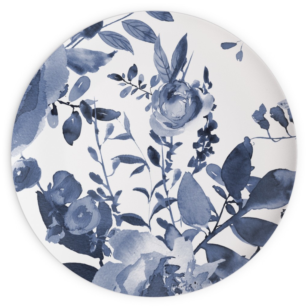 Blue and White Florals - Indigo Plates, 10x10, Blue