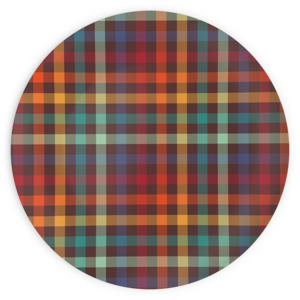 Retro Rainbow Plaid Plates, 10x10, Multicolor