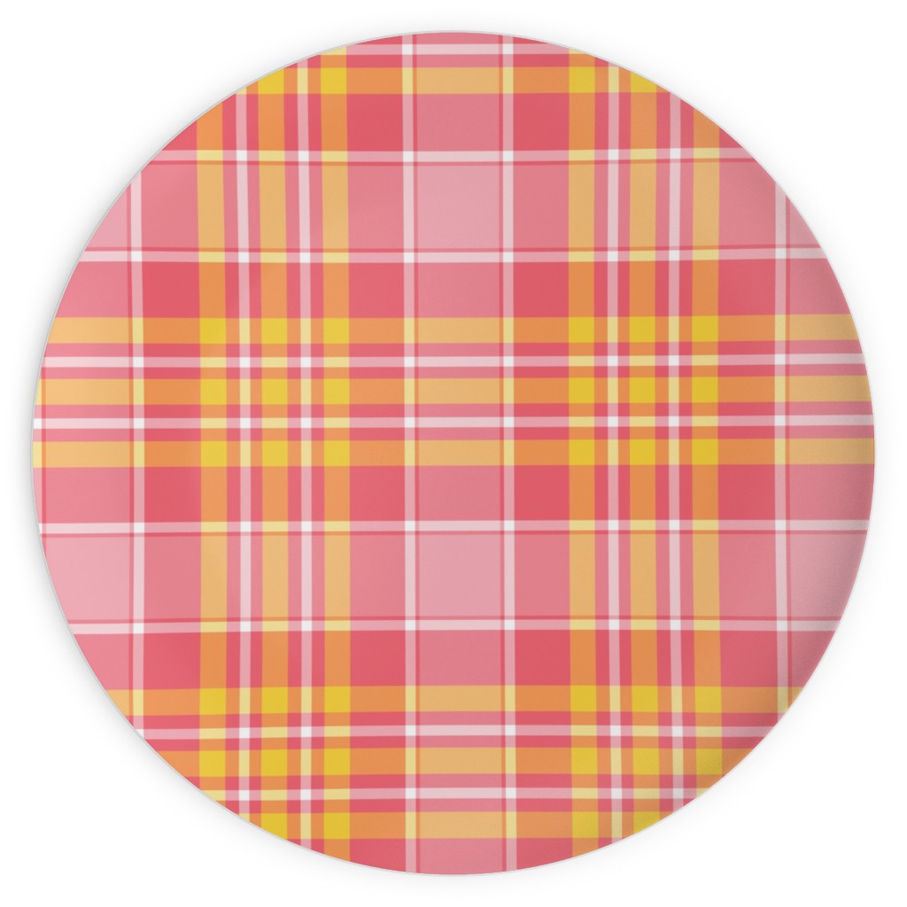 Plaid - Pink and Yellow Plates, 10x10, Pink