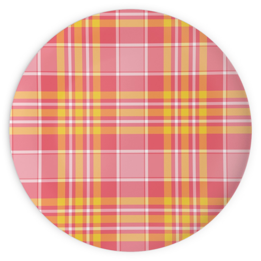 Plaid - Pink and Yellow Plates, 10x10, Pink, Bright Pink