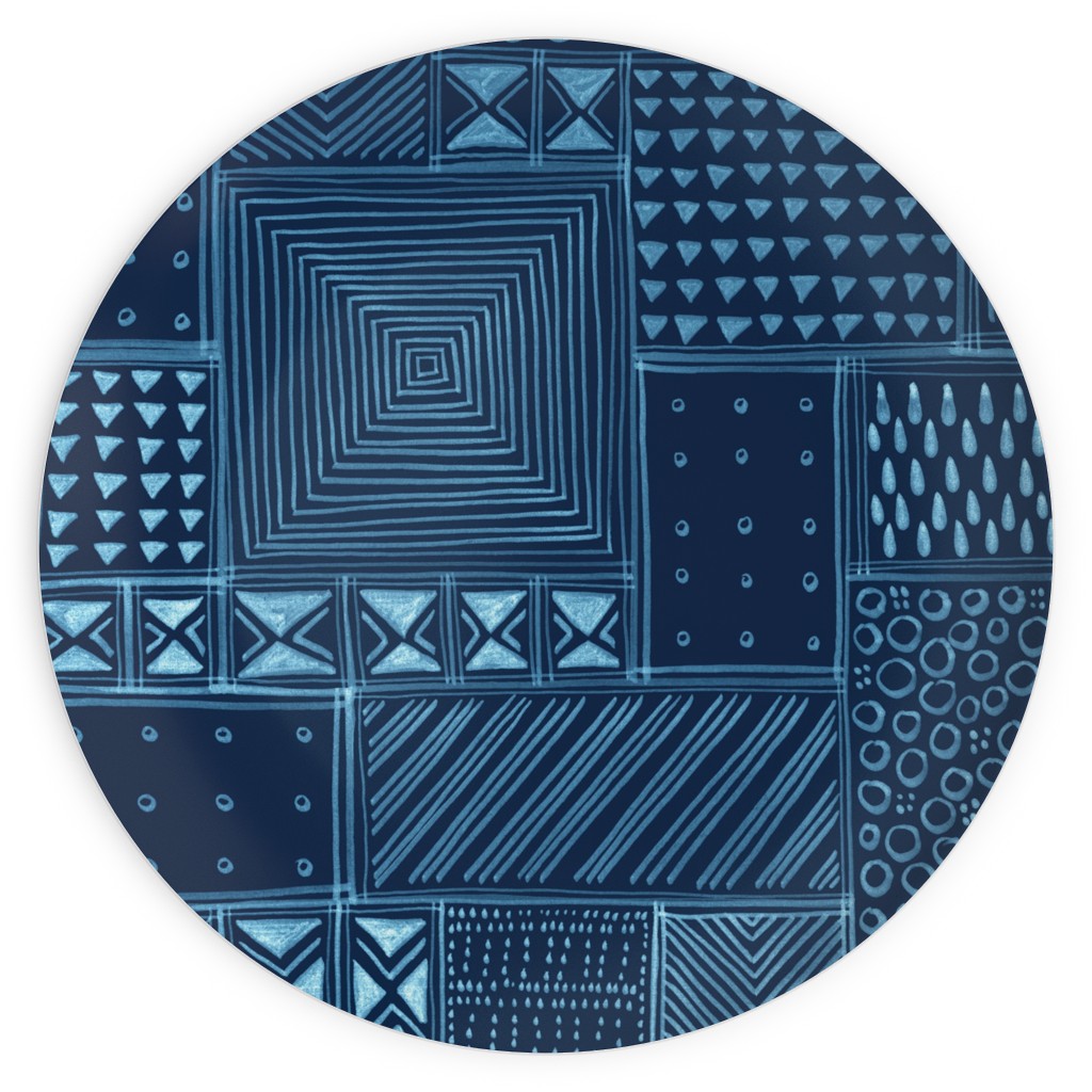 African Tribal Mud Cloth - Indigo Plates, 10x10, Blue