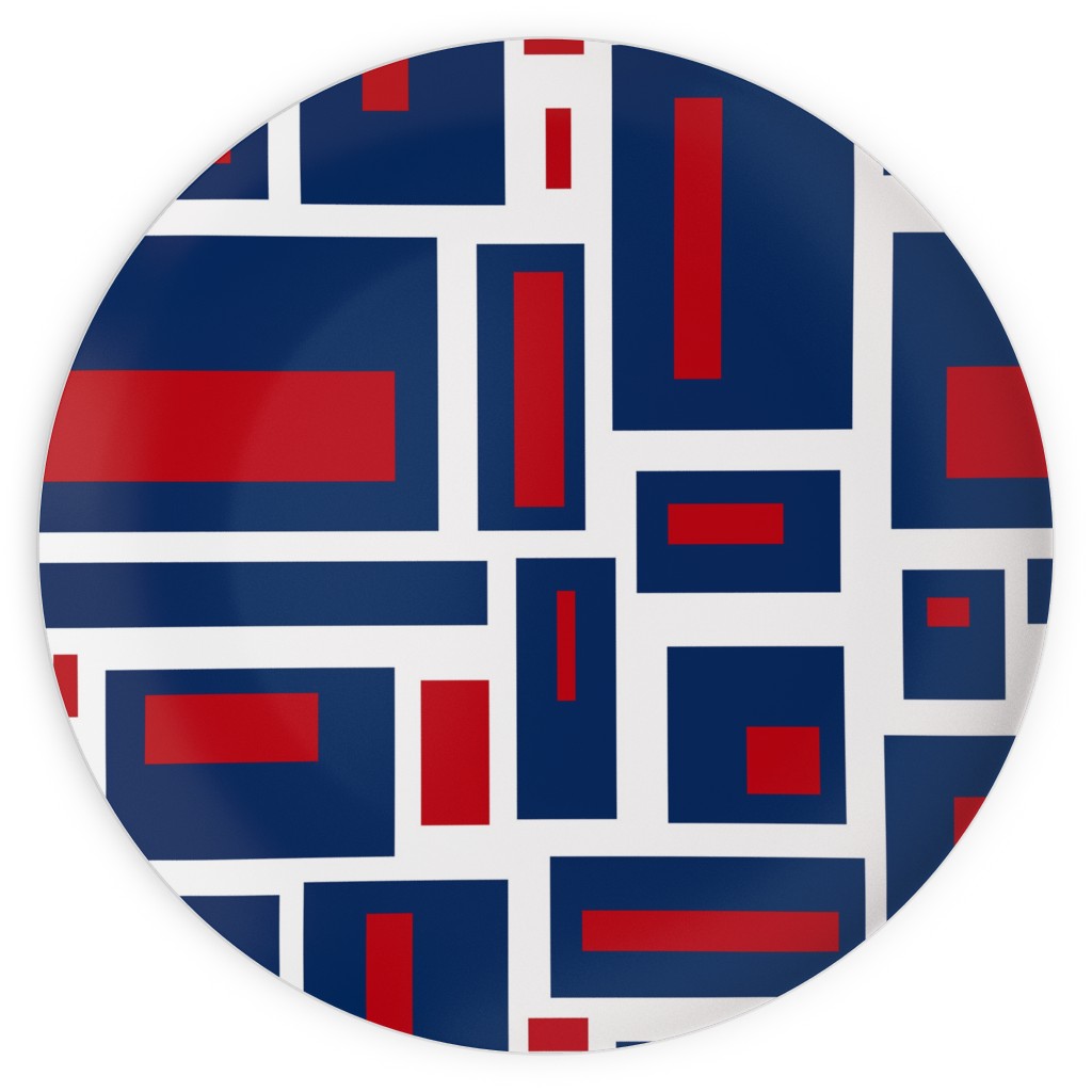 Geometric Rectangles in Red, White and Blue Plates, 10x10, Blue