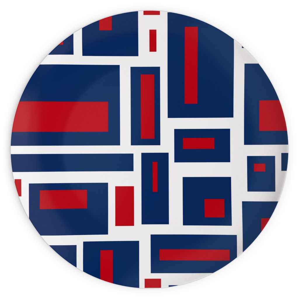 Geometric Rectangles in Red, White and Blue Plates, 10x10, Blue, True Blue
