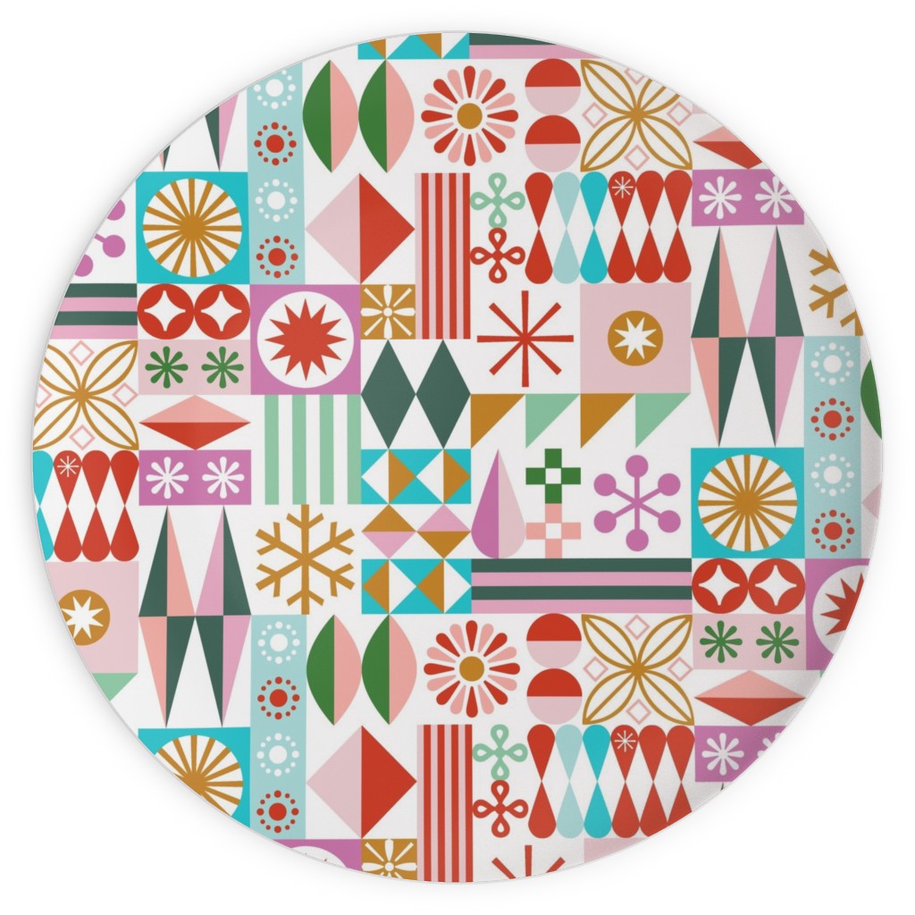Santa's Workshop Geometric Stars Snowflakes Grid Holiday Stripes - Multi Plates, 10x10, Multicolor