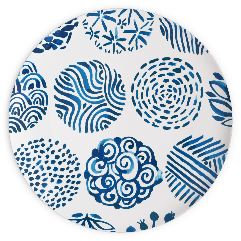Watercolor Circles of Nature - Blue Plates, 10x10, Blue, True Blue