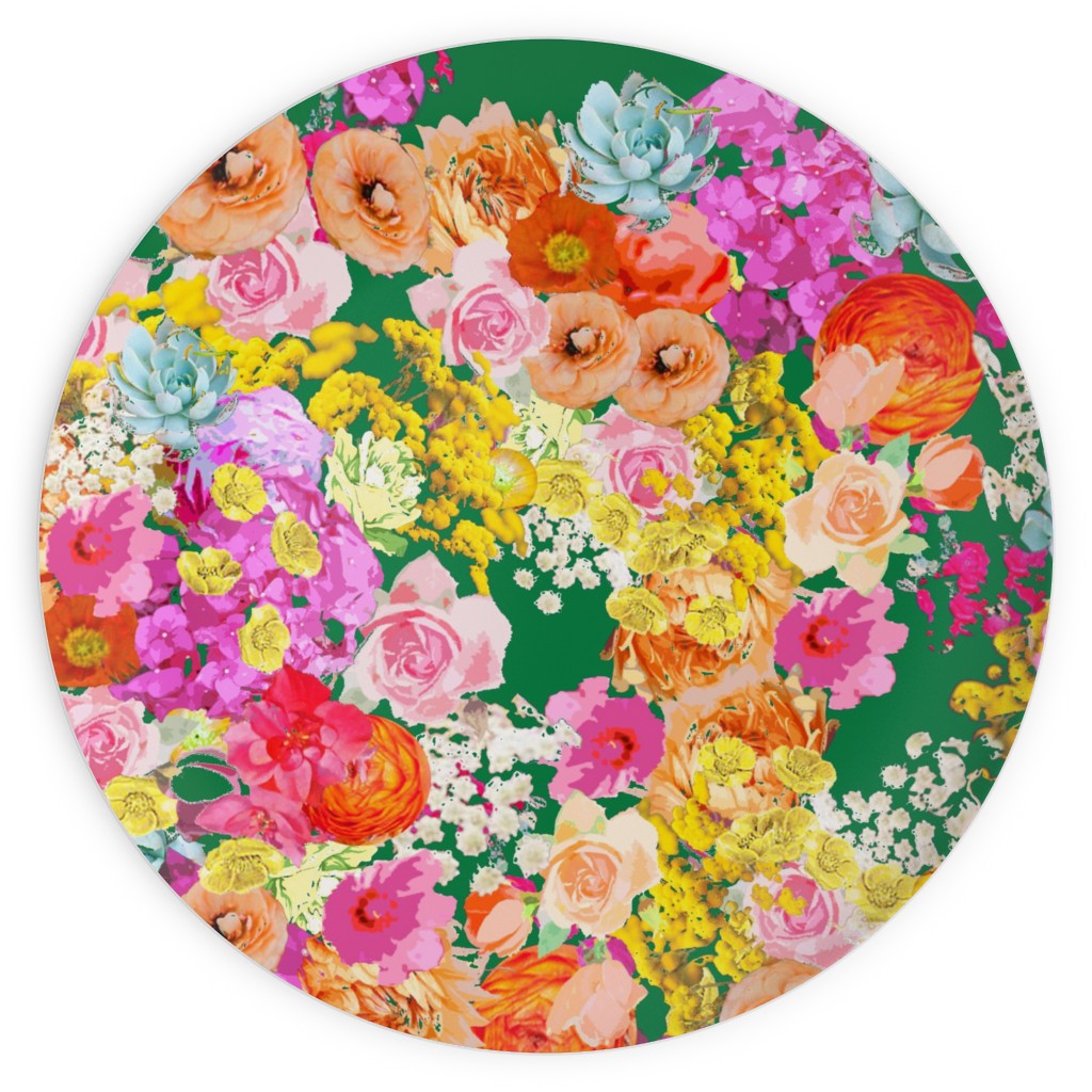 Summer Bright Floral - Kelly Green Plates, 10x10, Pink