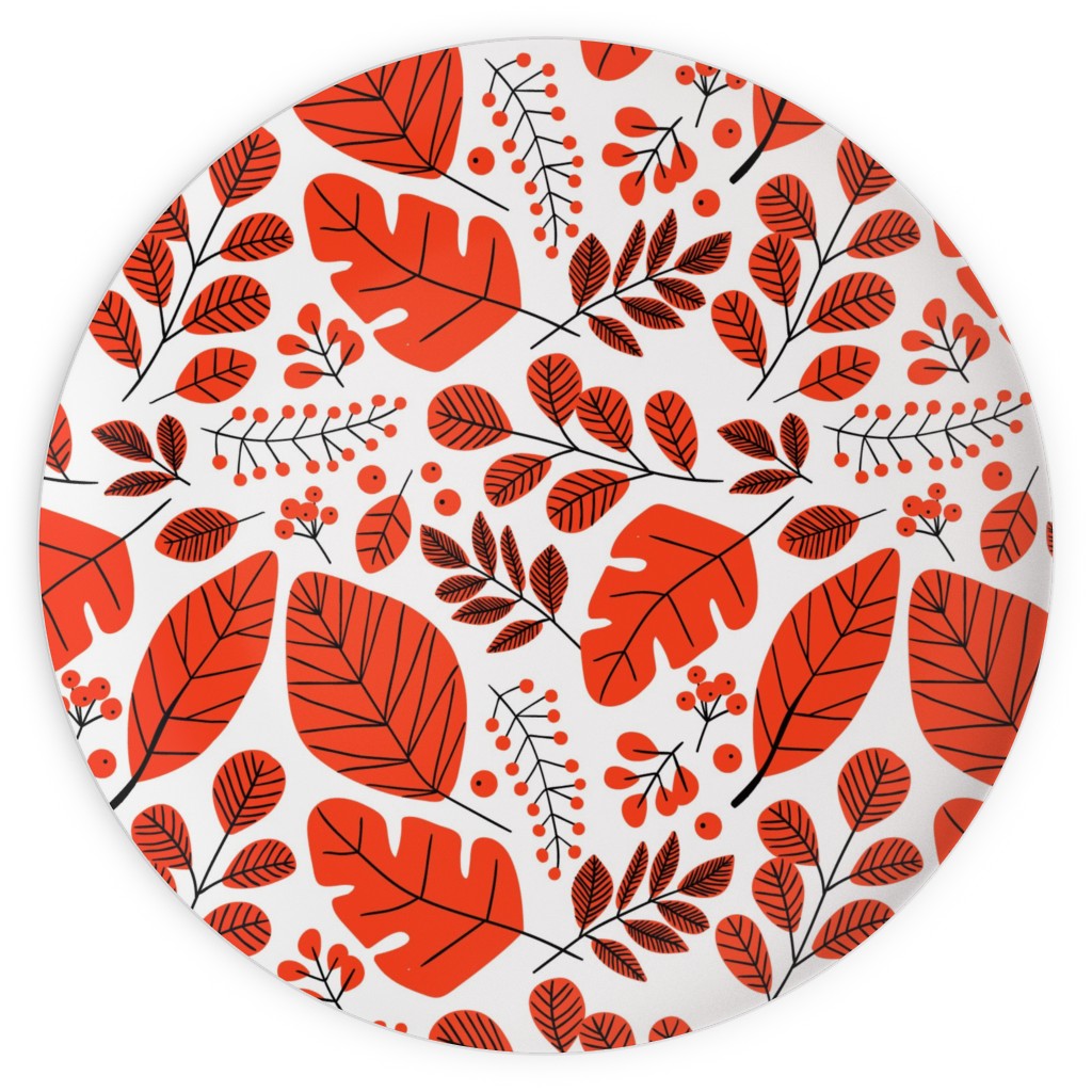 Red Leaves Plates, 10x10, Red