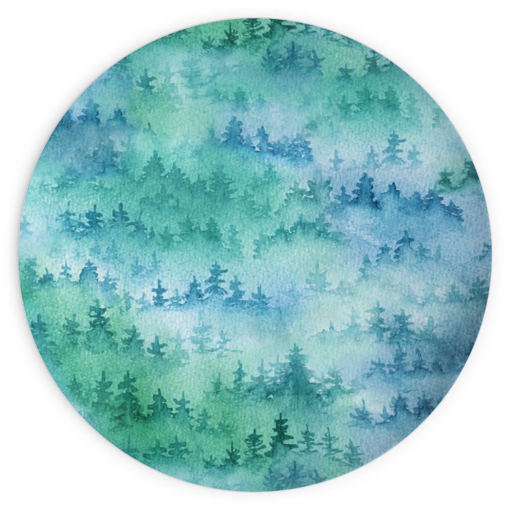 Watercolor Forest - Green and Blue Plates, 10x10, Green