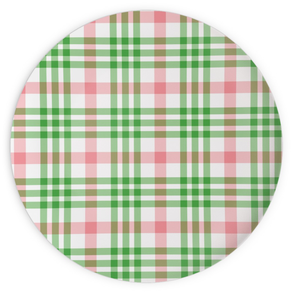 Pink, Green, and White Plaid Plates, 10x10, Green, Classic Green