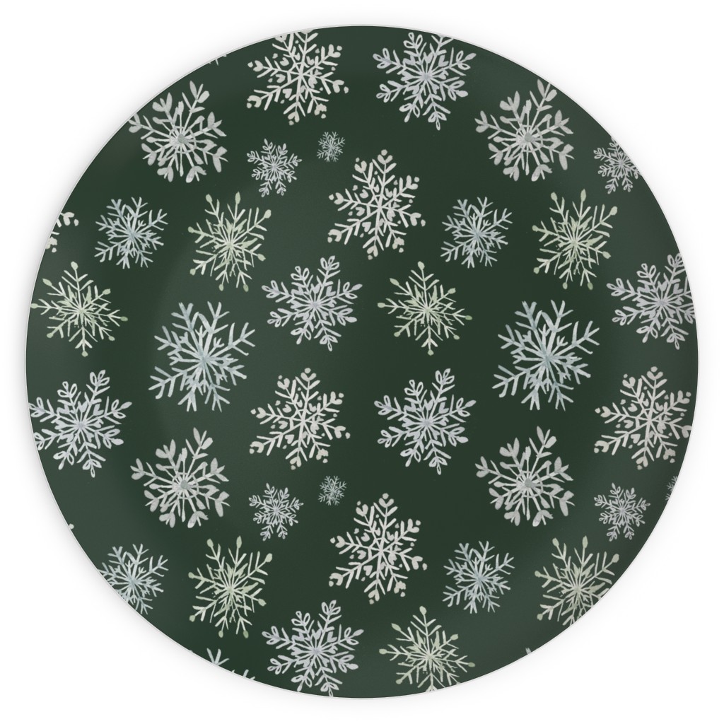 Lace Snowflakes on Hunter Green Plates, 10x10, Green, Classic Green