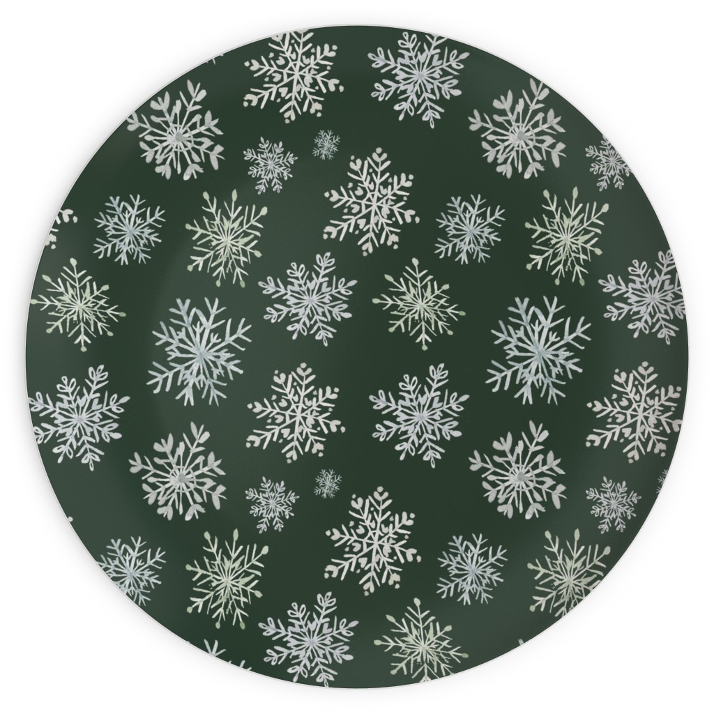 Lace Snowflakes on Hunter Green Plates, 10x10, Green