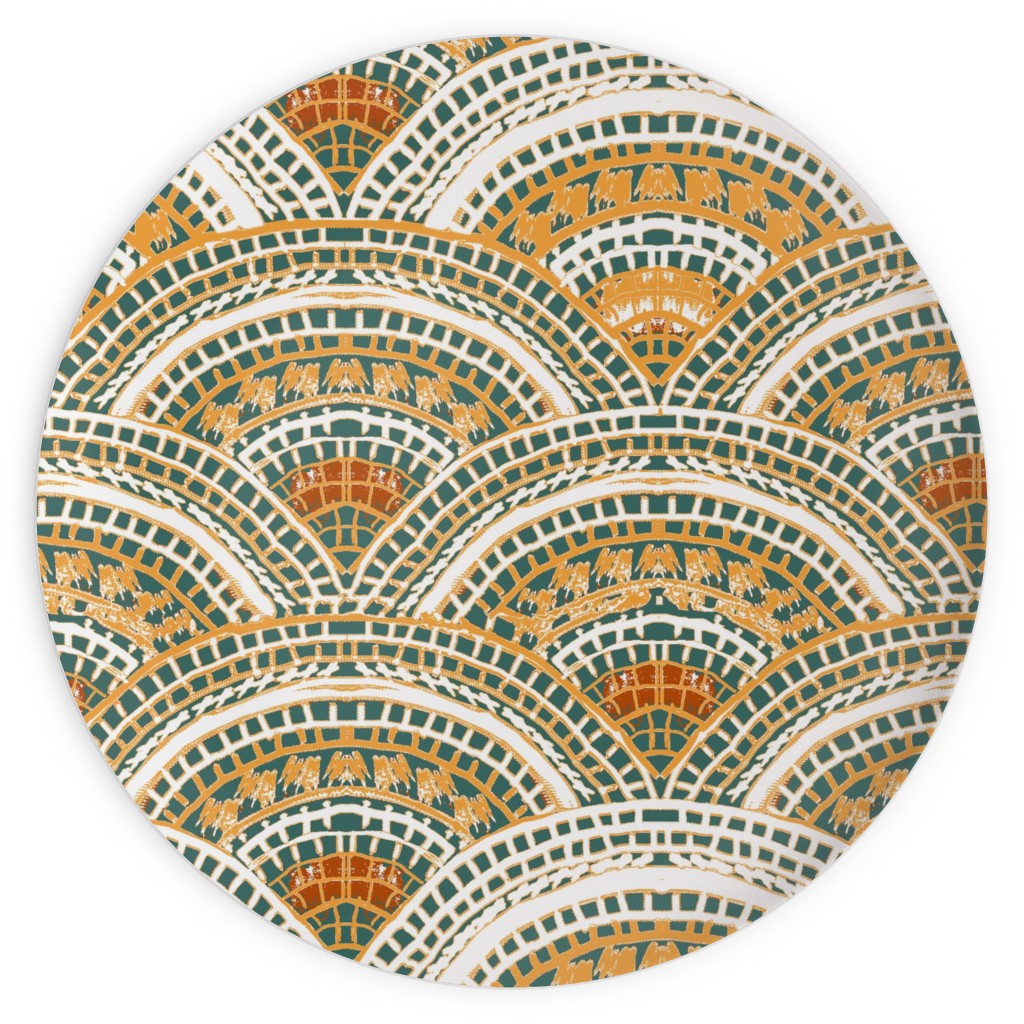 Earthy Fans - Orange Green and Gold Plates, 10x10, Multicolor
