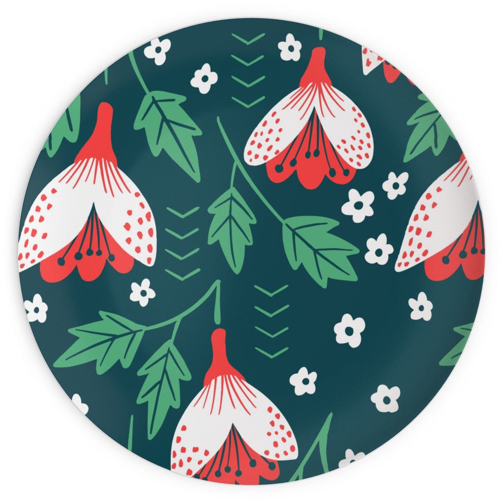 Christmas Flowers - Green Plates, 10x10, Green