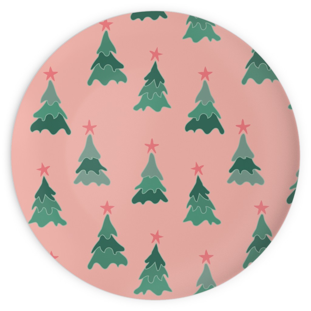 Modern Christmas Trees Plates, 10x10, Pink
