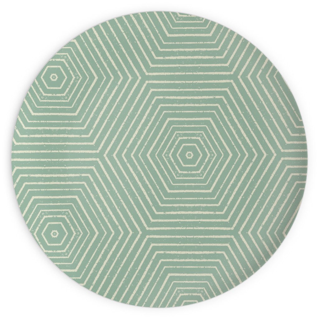 Concentric Hexagons Plates, 10x10, Green, Aloe