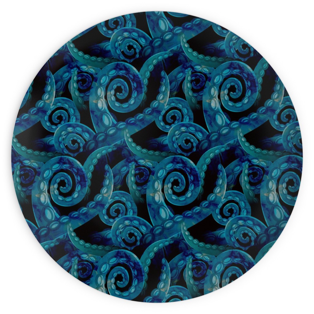 Octopus Watercolor - Blue Plates, 10x10, Blue