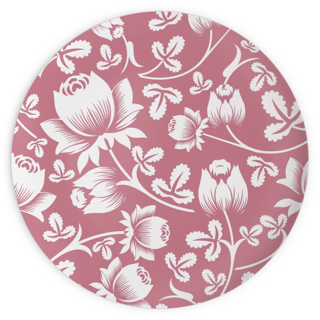 Lovely Rose Flower - Pink and White Plates, 10x10, Pink