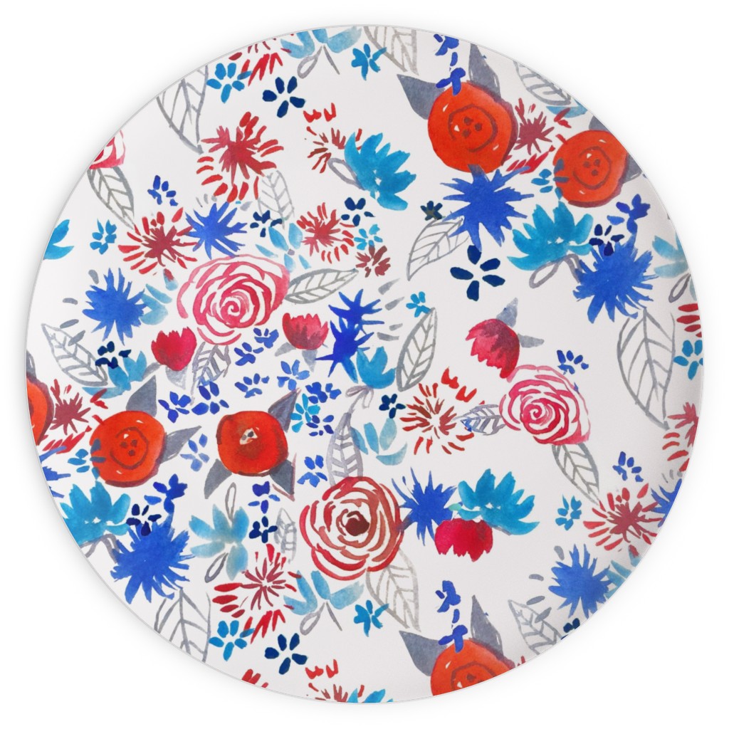 Patriotic Watercolor Floral - Red White and Blue Plates, 10x10, Multicolor