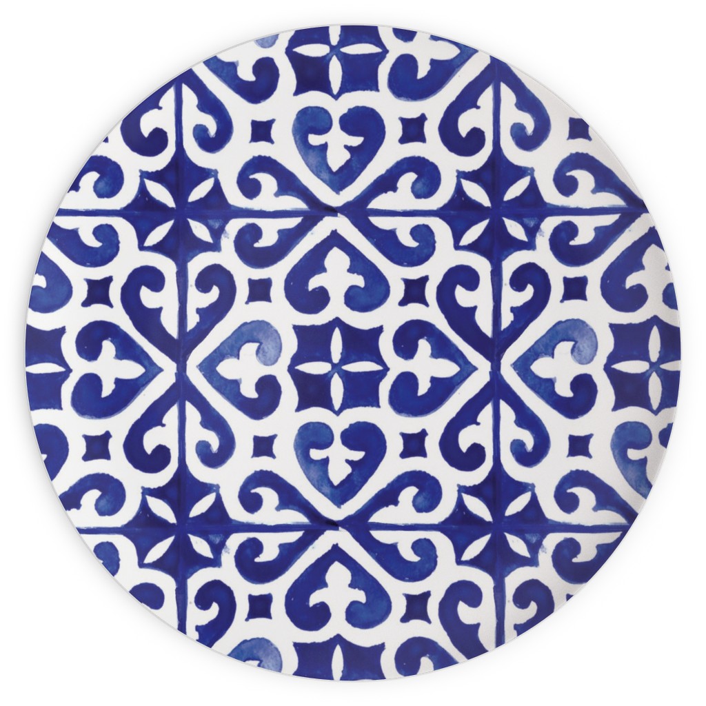 Lisbon Tiles Watercolor - Blue Plates, 10x10, Blue, True Blue