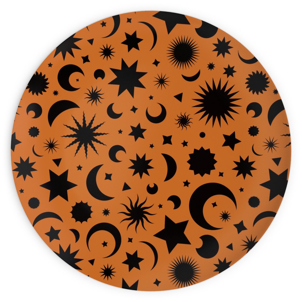 Celestial Kilim - Orange and Black Plates, 10x10, Orange, Orange