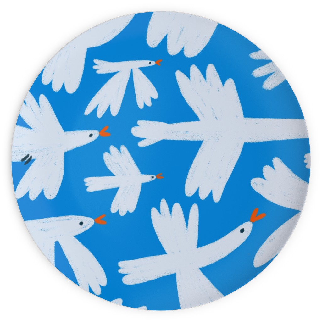 White Birds on Blue Plates, 10x10, Blue