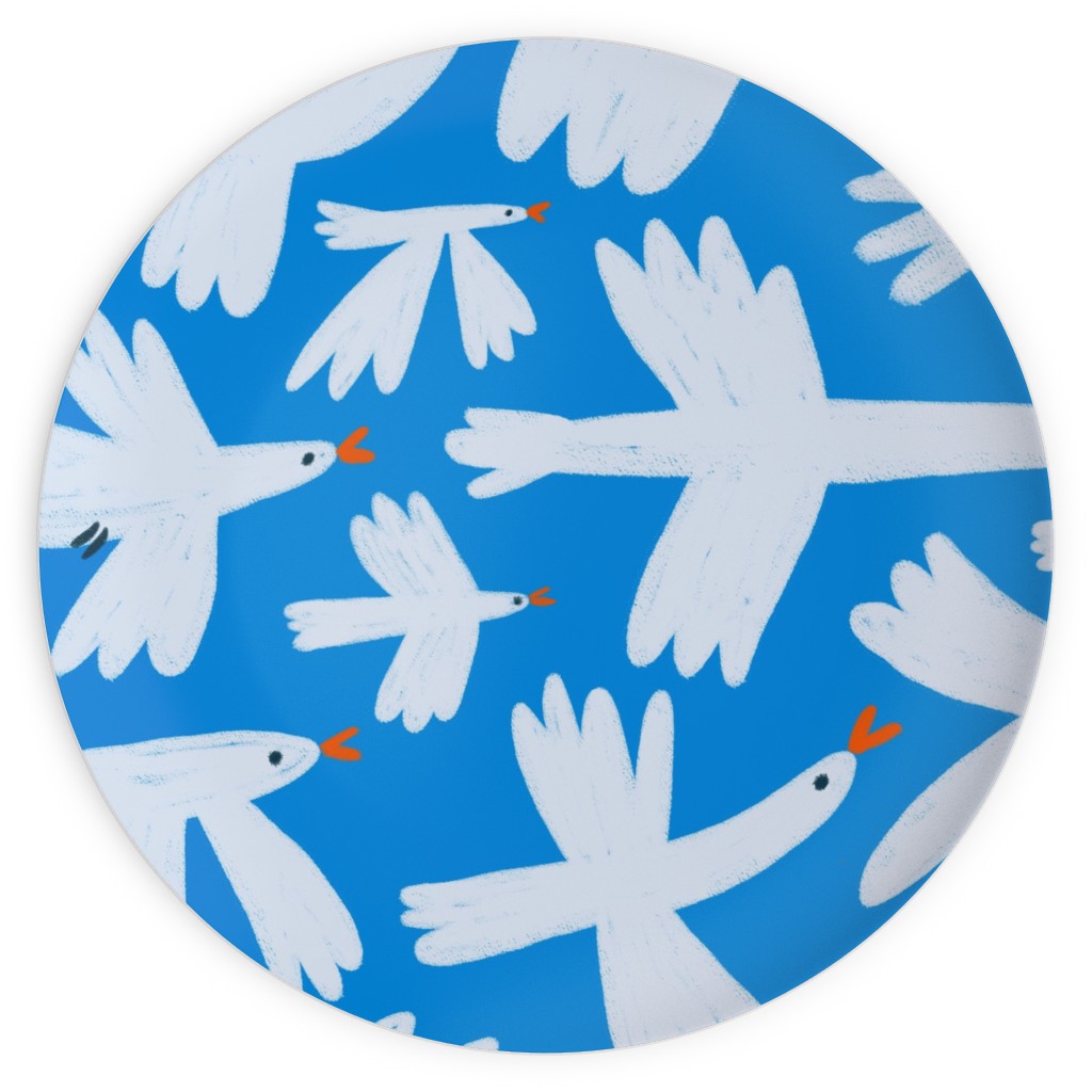 White Birds on Blue Plates, 10x10, Blue, True Blue