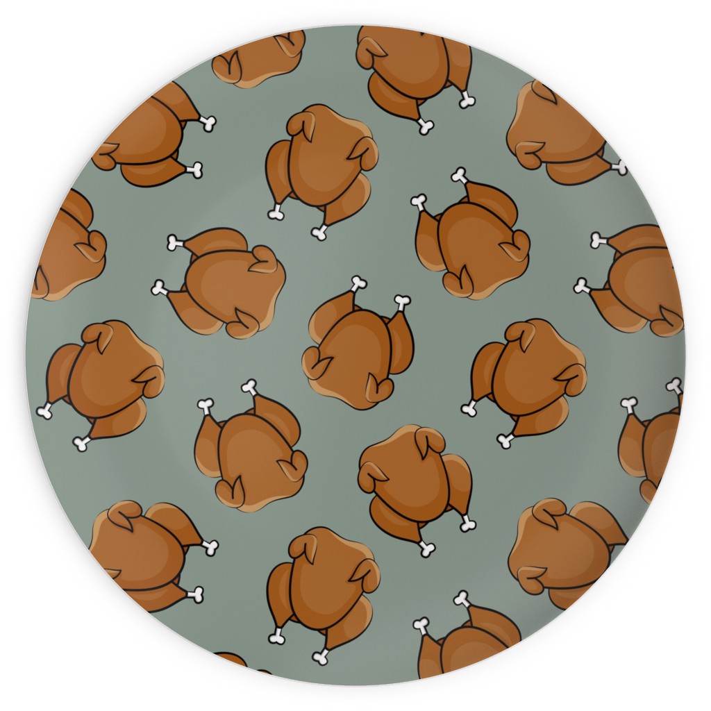 Thanksgiving Day Turkey Toss Plates, 10x10, Green