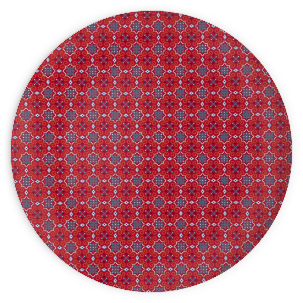 Oriental Ornament - Red Plates, 10x10, Red