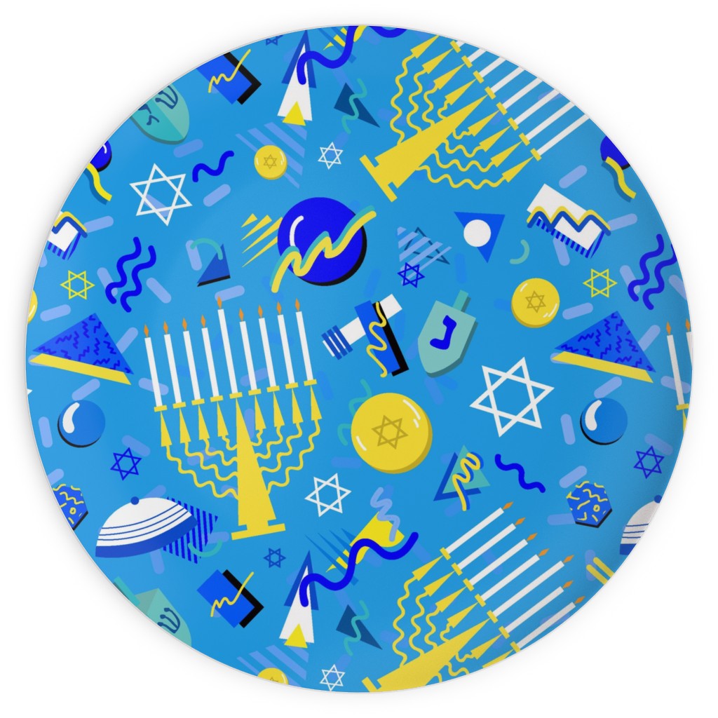 80s Hanukkah Celebration - Blue Plates, 10x10, Blue