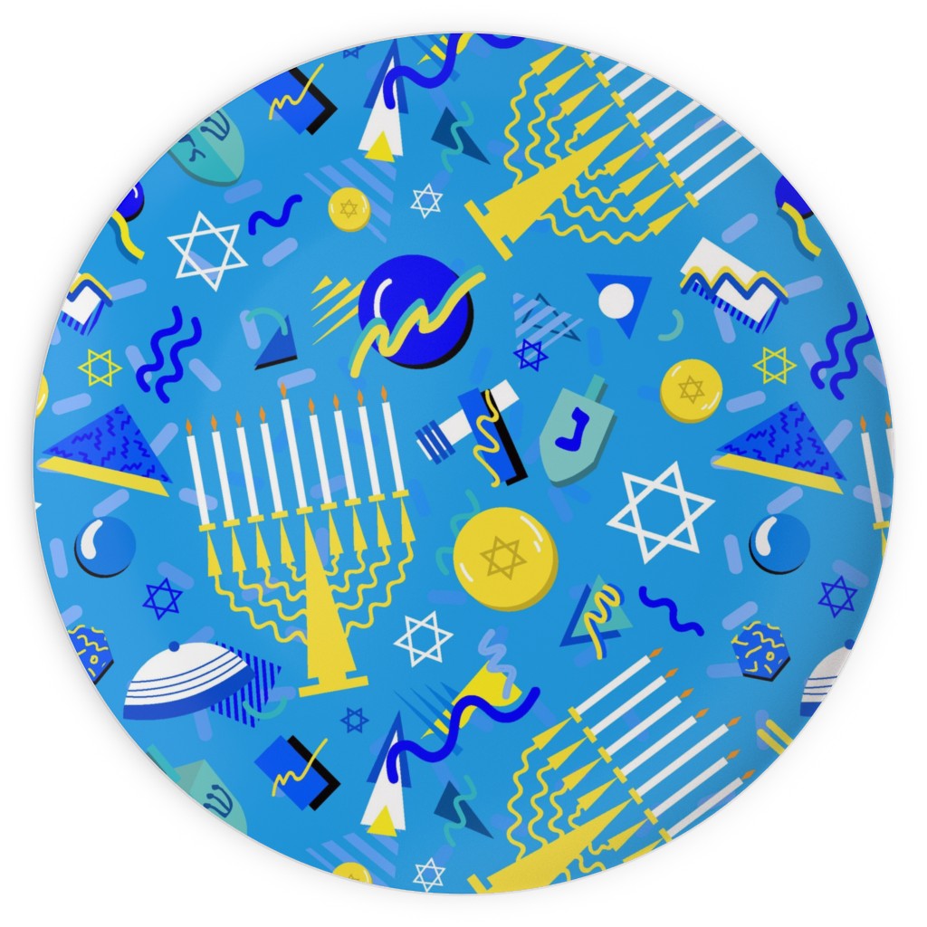 80s Hanukkah Celebration - Blue Plates, 10x10, Blue, True Blue