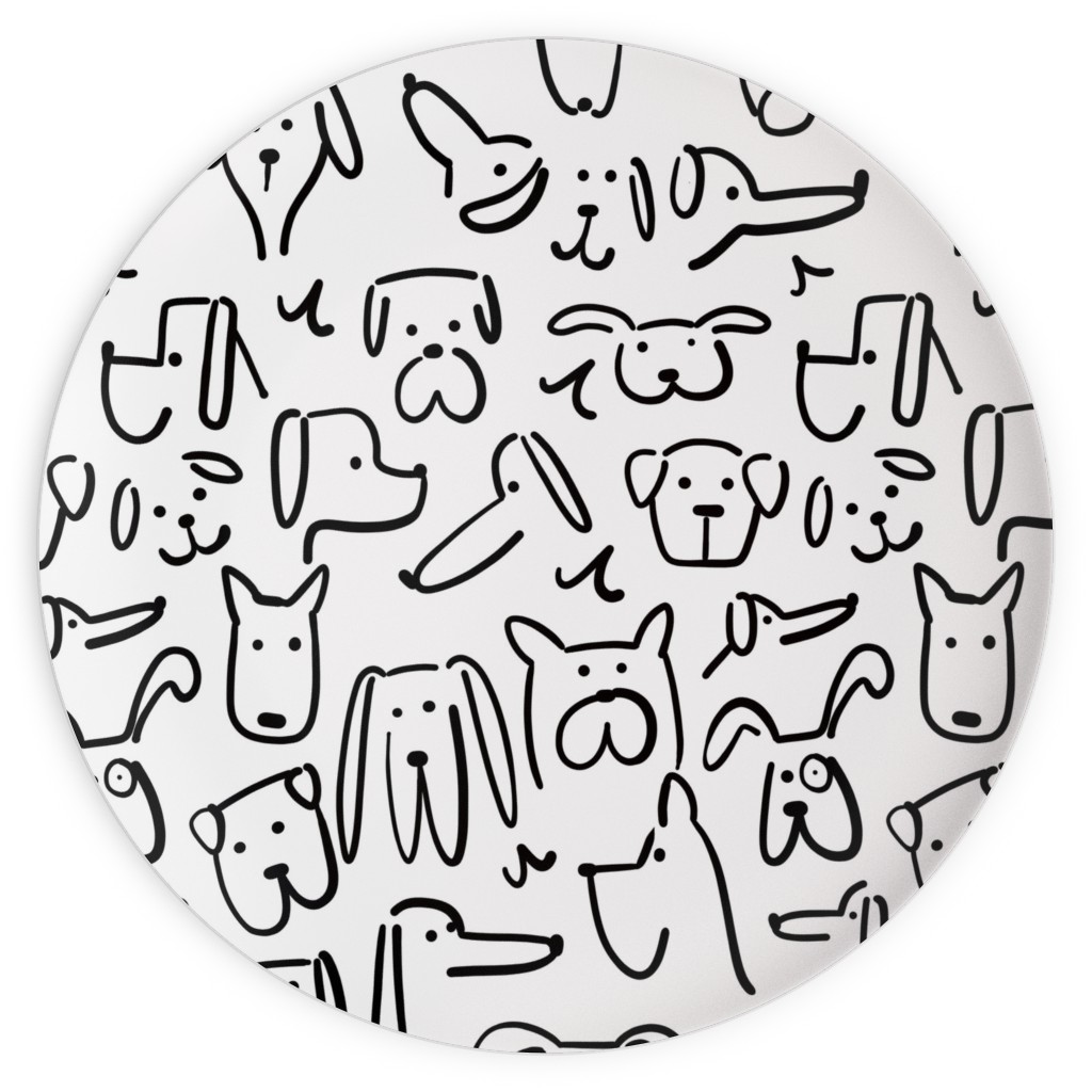 Playful Pups - Black and White Plates, 10x10, White, White