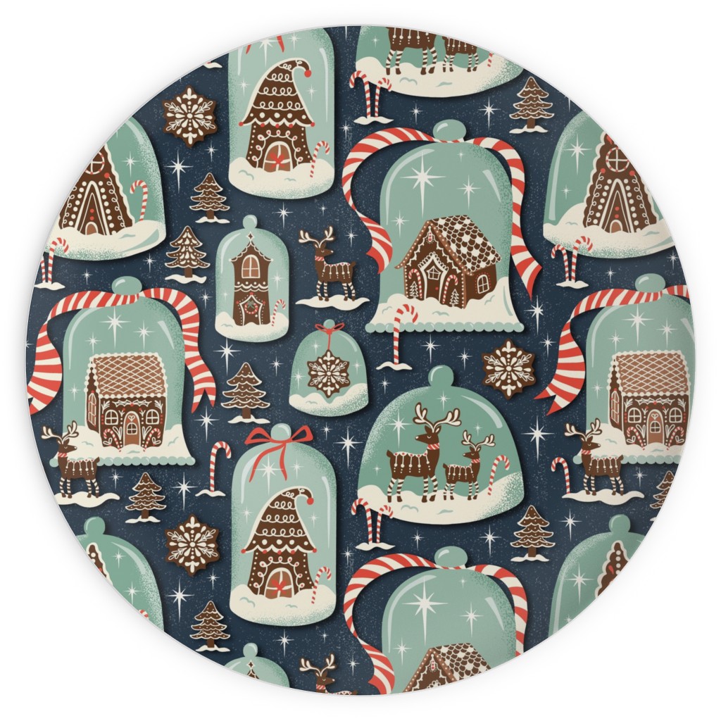 Christmas Gingerbread Village - Blue Plates, 10x10, Multicolor
