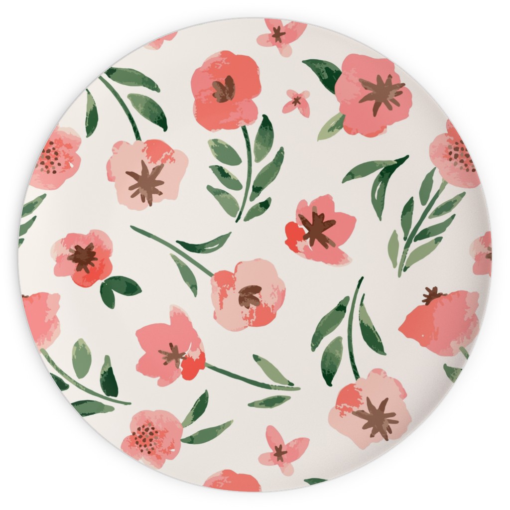 Scattered Watercolor Spring Flowers Plates, 10x10, Pink