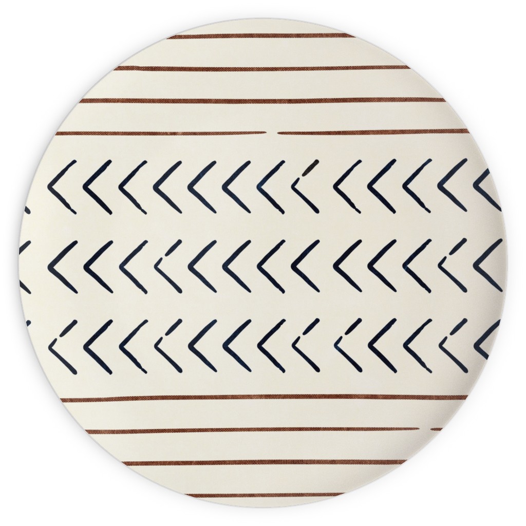Arrow Stripes Mud Cloth Modern Plates, 10x10, Beige, Antique White