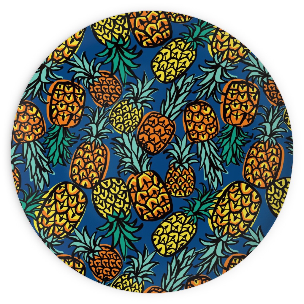 Tropical Pineapple - Blue Plates, 10x10, Blue