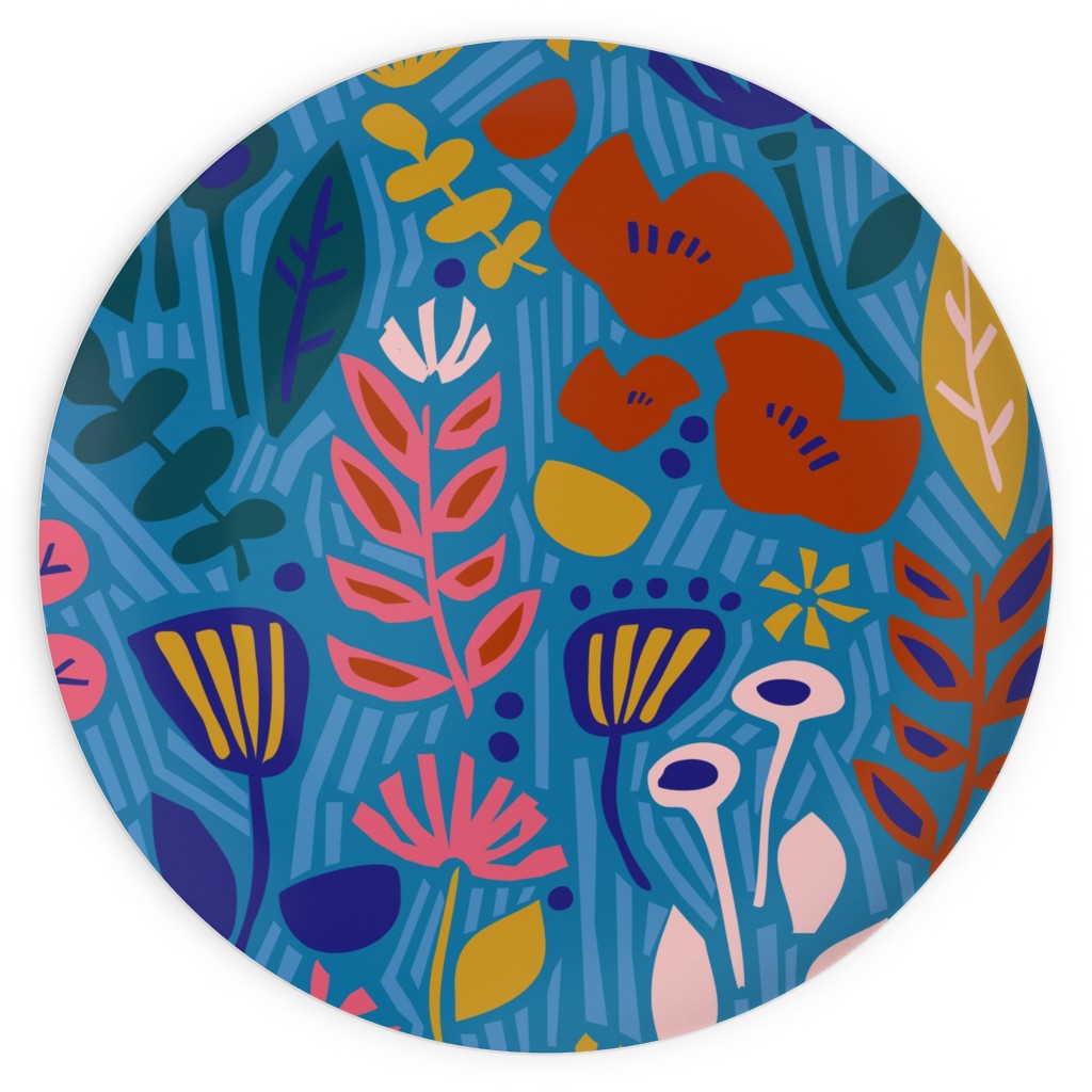 Paper Cut Floral Garden Plates, 10x10, Multicolor, Blue Suede