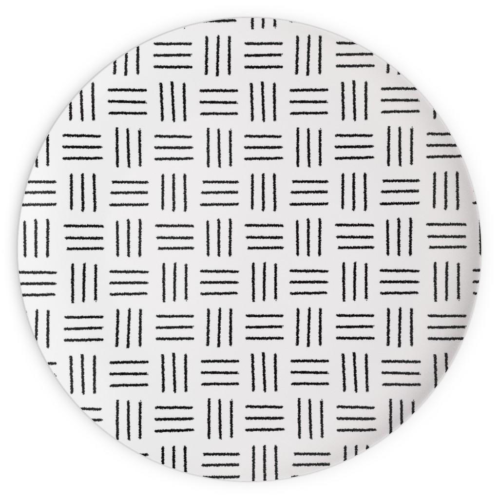 Mudcloth Basket Weave - Black on White Plates, 10x10, White