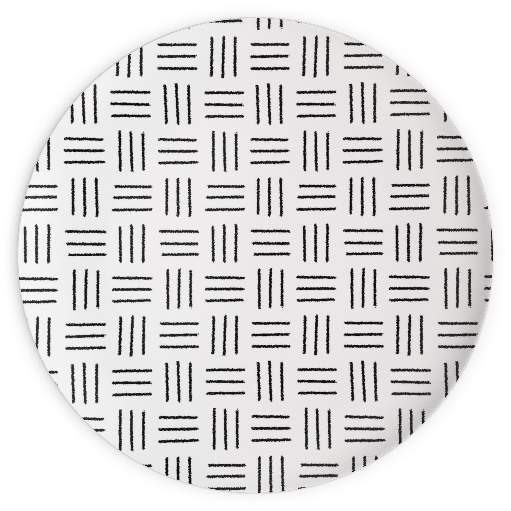 Mudcloth Basket Weave - Black on White Plates, 10x10, White, White