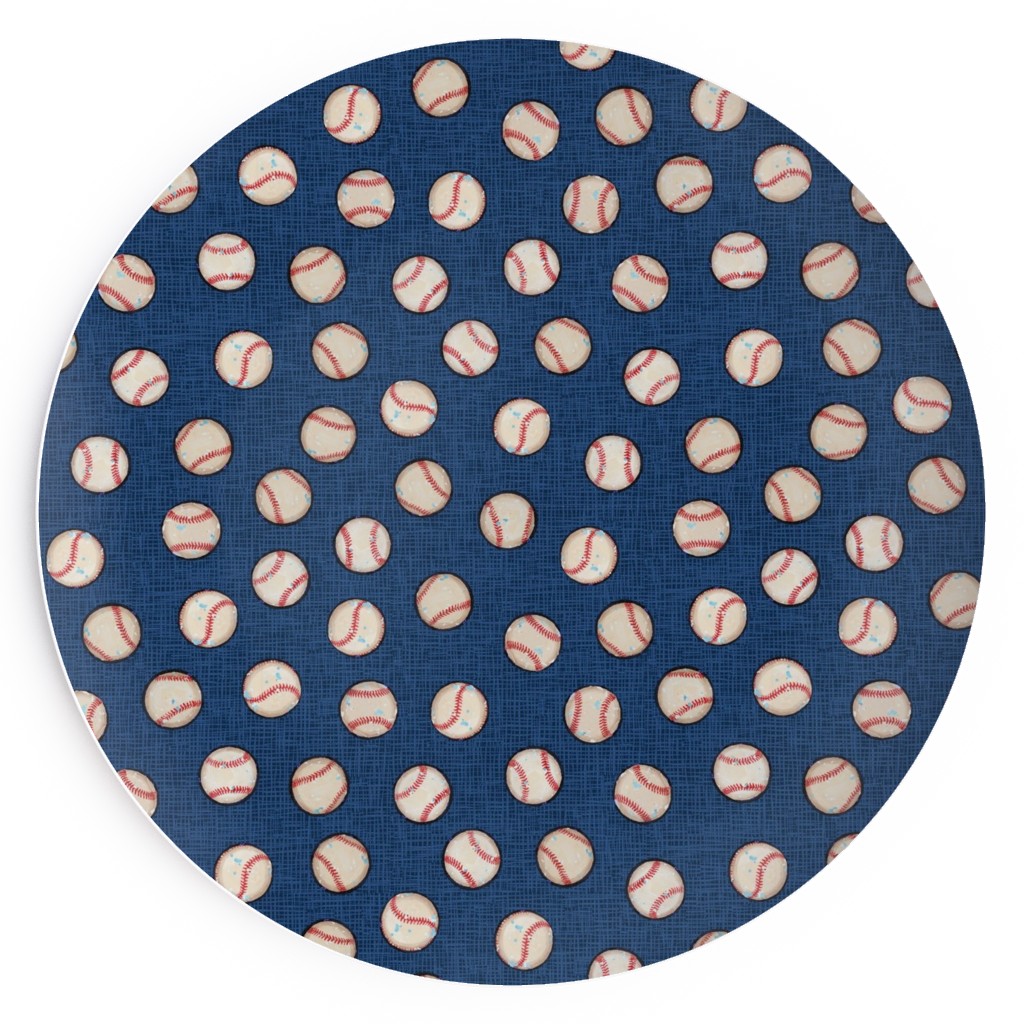 Baseball Balls on Blue Linen Salad Plate, Blue