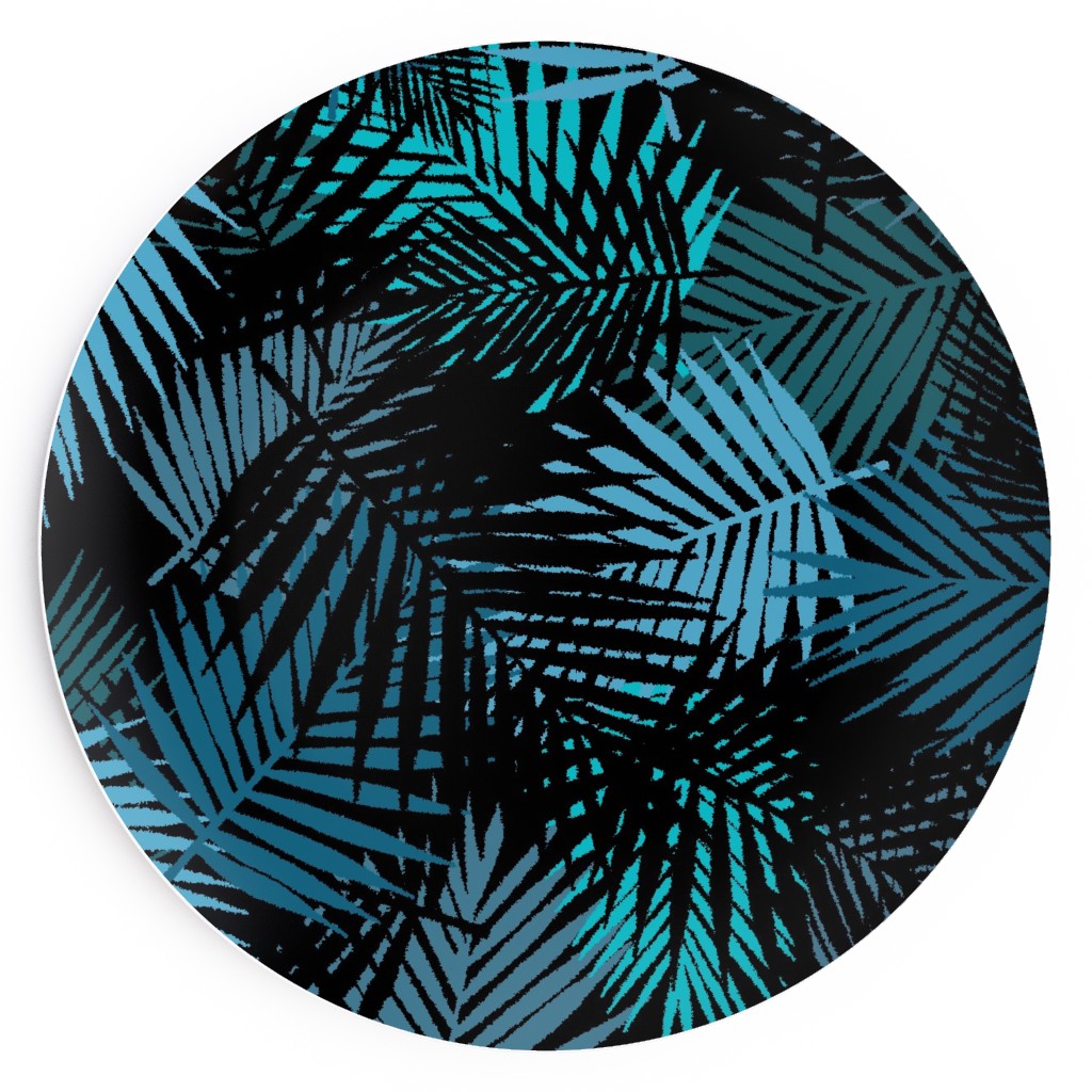 Tropical Leaves - Blue and Green Salad Plate, Blue