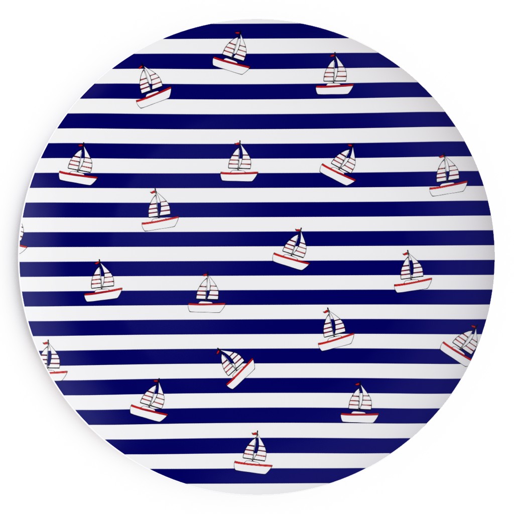 Sea and Boats Stripes - Blue Salad Plate, Blue