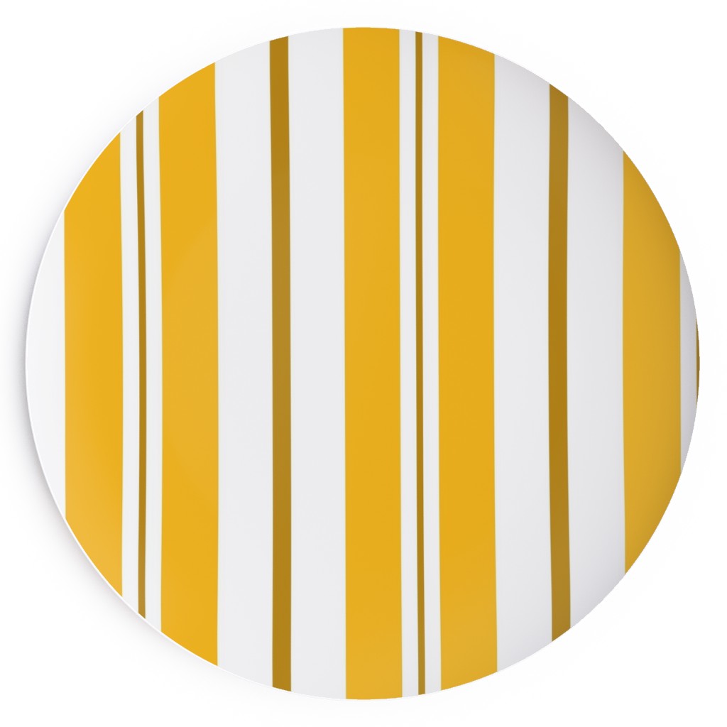 Gold White and Brown Stripes Salad Plate, Yellow
