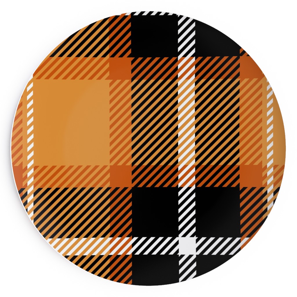 Orange and Black Plaid Salad Plate, Orange