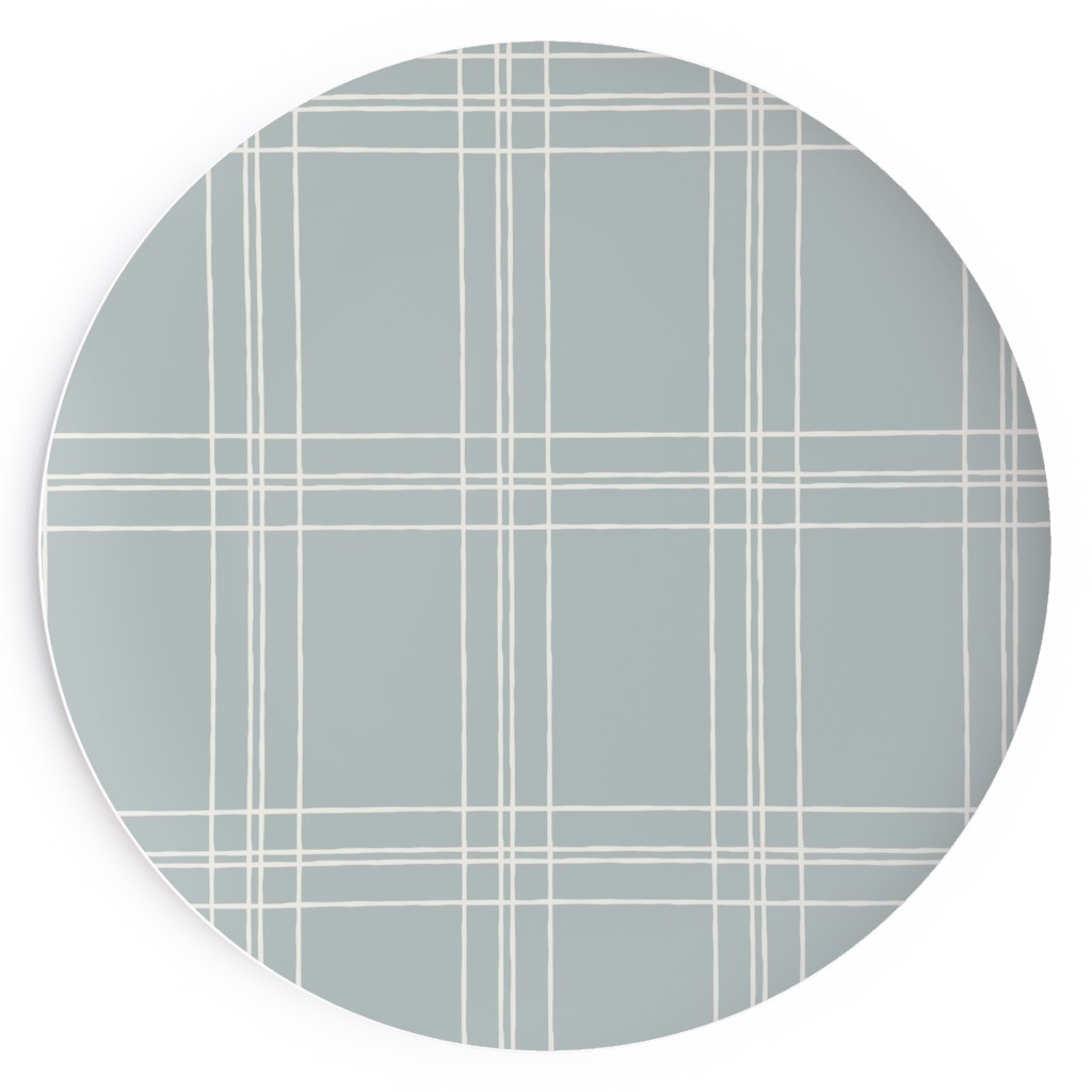 Lined Linens - Quad Plaid - Ivory, Blue Salad Plate, Blue
